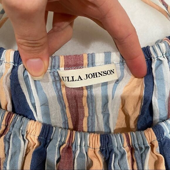 Ulla Johnson Off The Shoulder Seersucker Striped Crop Top - Picture 6 of 13